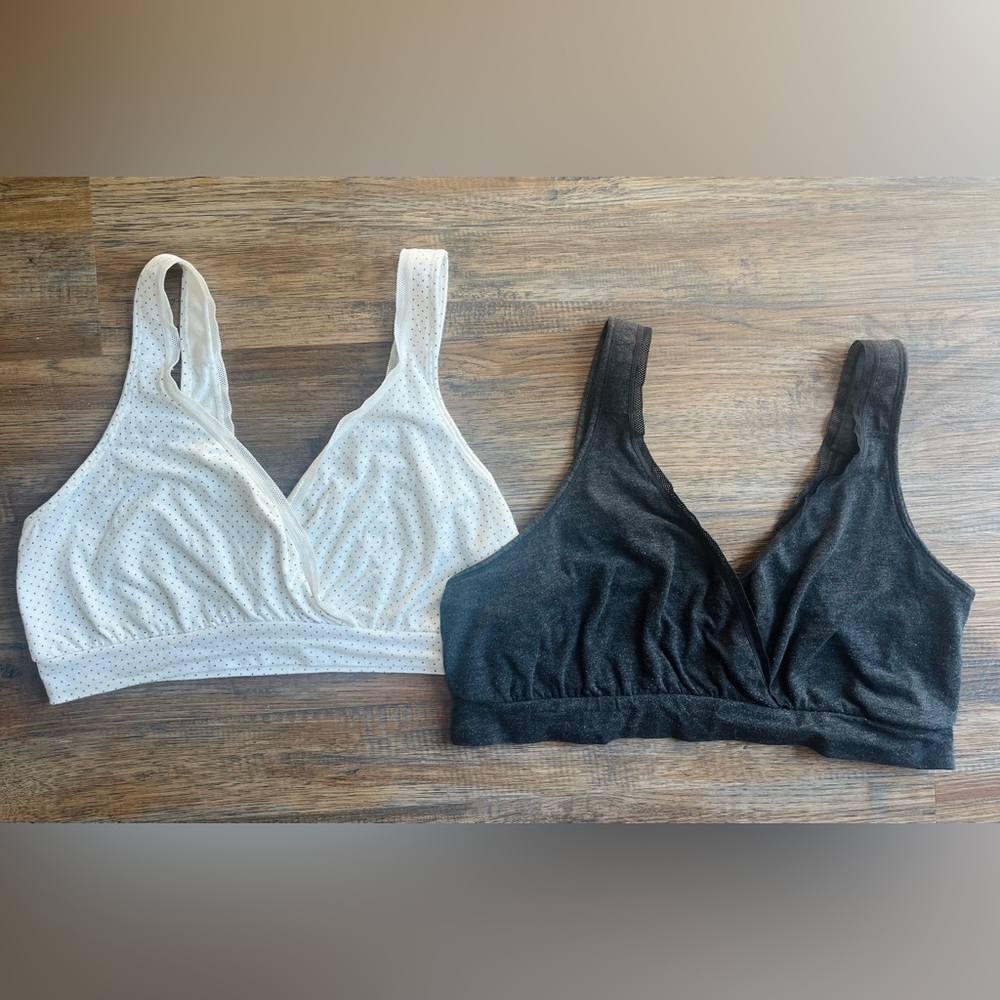 Playtex Nursing Sleep 2-pack Bras, Large, White with Black Dot and Dark Grey
